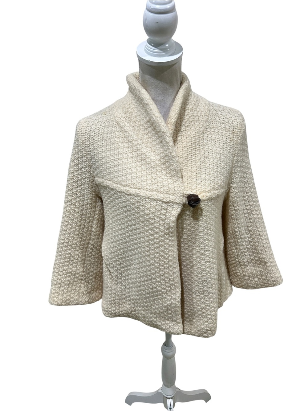 Free people Cream Textured Shawl Collar Sweater Jacket Lambswool lined medium